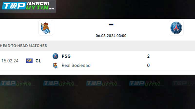 Lịch sử đối đầu Real Sociedad vs PSG