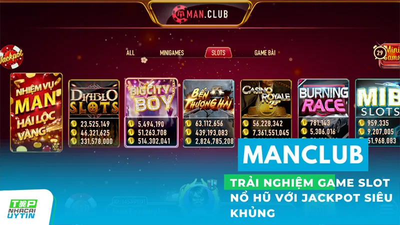 ManClub là nhà cái với cổng game uy tín cùng thể loại Slots game quay thưởng nổ hũ thuộc vào vị thế 'số 1' Việt Nam hiện nay