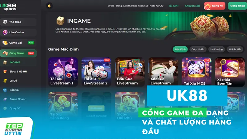 UK88 cung cấp một cổng game mini đa dạng và hấp dẫn, với hàng trăm trò chơi khác nhau để người chơi lựa chọn