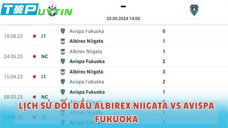 Lịch sử đối đầu Albirex Niigata vs Avispa Fukuoka
